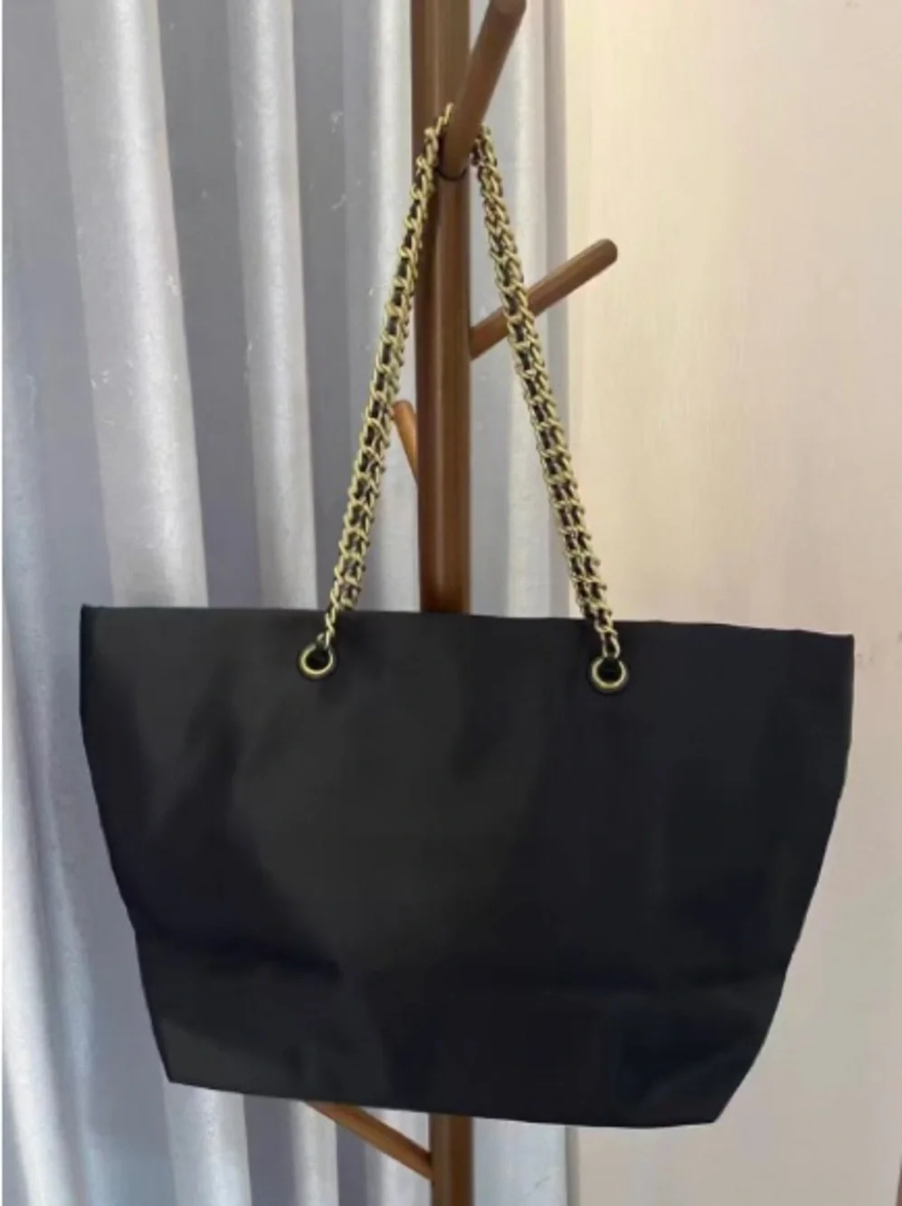 Tory Burch Black Tote with Gold Chain Straps